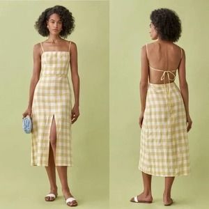 Reformation Yellow Check Midi Dress